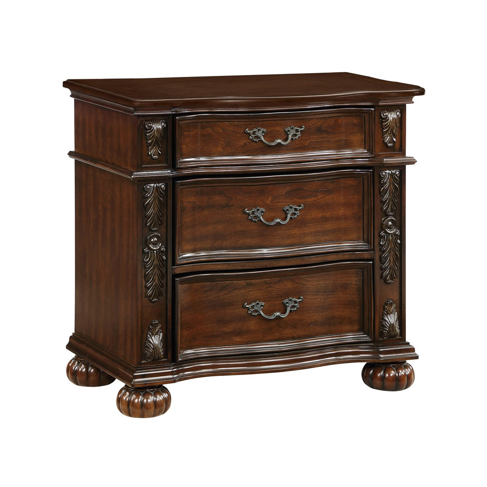 English Elm Classic Adelina Nightstand 3-Drawer Cherry Finish with Carved Acanthus Details & Bun Feet, 32"H B011P168484