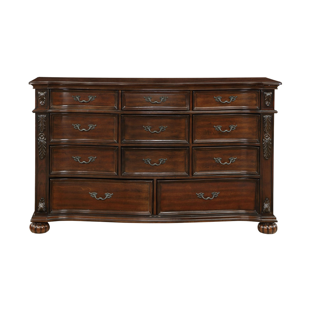 English Elm Classic Adelina 11-Drawer Cherry Dresser with Serpentine Front, Carved Acanthus Detail & Bun Feet B011P168487