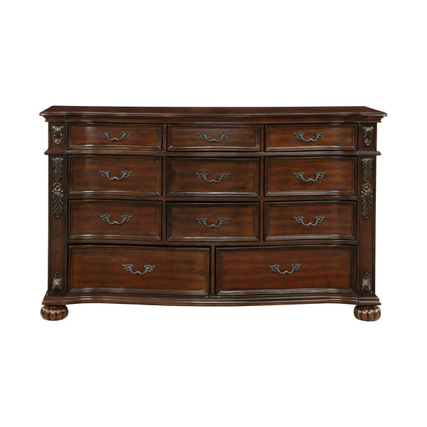 English Elm Classic Adelina 11-Drawer Cherry Dresser with Serpentine Front, Carved Acanthus Detail & Bun Feet B011P168487