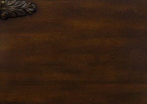 English Elm Formal Queen Bed Cherry Wood Carved Acanthus Tufted Upholstered Headboard Bedroom B011S00822