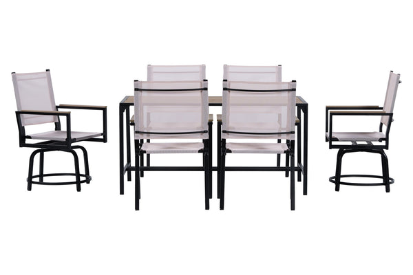 English Elm 7 Piece Patio Set - Weather-Resistant WPC Table, 4 Swivel Textilene Chairs, Rust-Proof Steel Frame, Comfort W427S00070
