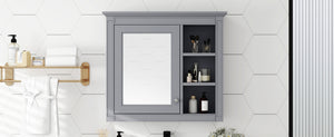 English Elm 30'' Modern Medicine Cabinet Wall Mirror with Hidden Storage and Adjustable Open Shelves for Bath Grey WF318452AAE