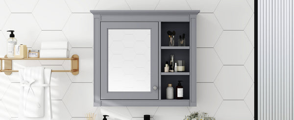 English Elm 30'' Modern Medicine Cabinet Wall Mirror with Hidden Storage and Adjustable Open Shelves for Bath Grey WF318452AAE