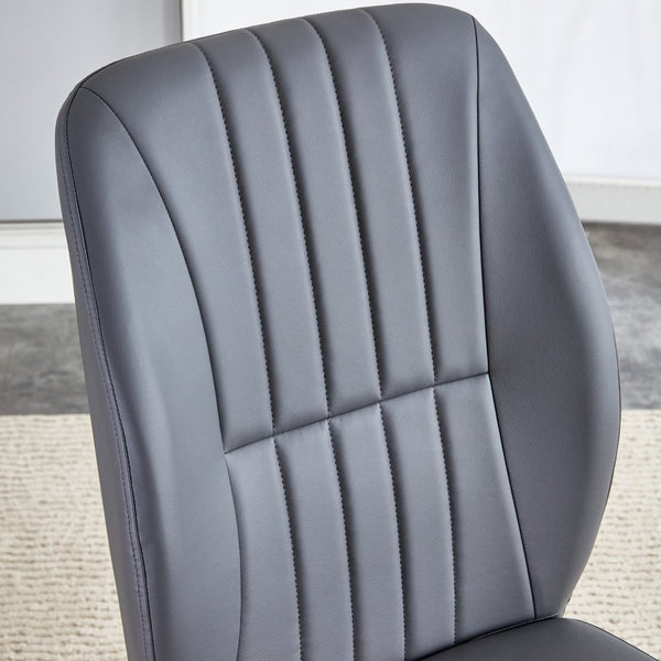 English Elm 2-pack Black Pu Leather Dining Chairs with Angled Silver Metal Legs Modern Set Dark Gray W1151P303601