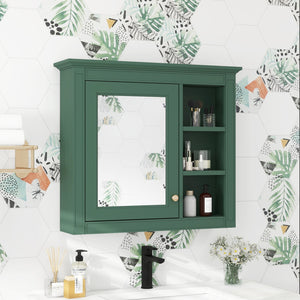 English Elm 30'' Modern Medicine Cabinet Wall Mirror with Hidden Storage and Adjustable Open Shelves for Bath Green WF318452AAF