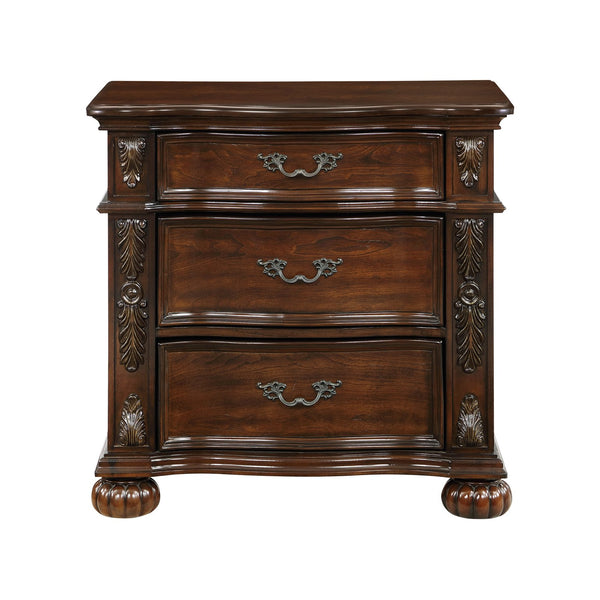 English Elm Classic Adelina Nightstand 3-Drawer Cherry Finish with Carved Acanthus Details & Bun Feet, 32"H B011P168484