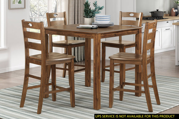 English Elm Counter Height Stowe 5pc Dining Set in Walnut Acacia Veneer—Transitional Counter Table & 4 Chairs, Keyhole Detail, 24.5" Seat Height B011P168514