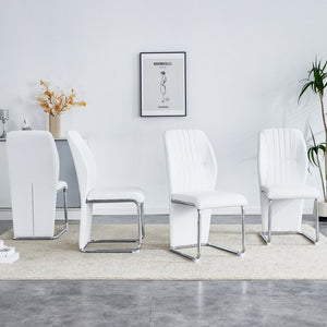 English Elm 2-pack Black Pu Leather Dining Chairs with Angled Silver Metal Legs Modern Set White+Silver W1151P303599