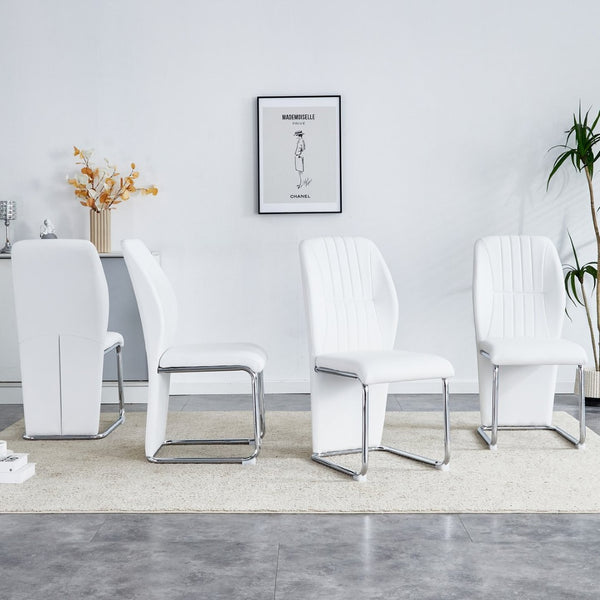 English Elm 2-pack Black Pu Leather Dining Chairs with Angled Silver Metal Legs Modern Set White+Silver W1151P303599
