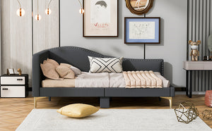 English Elm Full Full Size Upholstered Daybed with Headboard and Armrest, Linen-Blend Fabric, Solid Pine Frame, Guardrails for Guests and Lounging Grey WF318303AAE