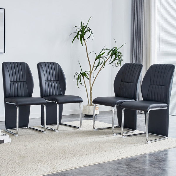 English Elm 2-pack Black Pu Leather Dining Chairs with Angled Silver Metal Legs Modern Set Black+Silver W1151P303600