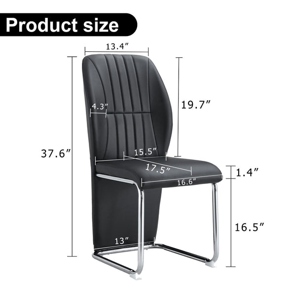 English Elm 2-pack Black Pu Leather Dining Chairs with Angled Silver Metal Legs Modern Set Black+Silver W1151P303600