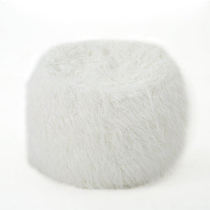 English Elm Mahin Plush 5-Foot Rounded Faux Fur Bean Bag Chair White – Removable Washable Cover, Foam-Filled Comfort B181P162996