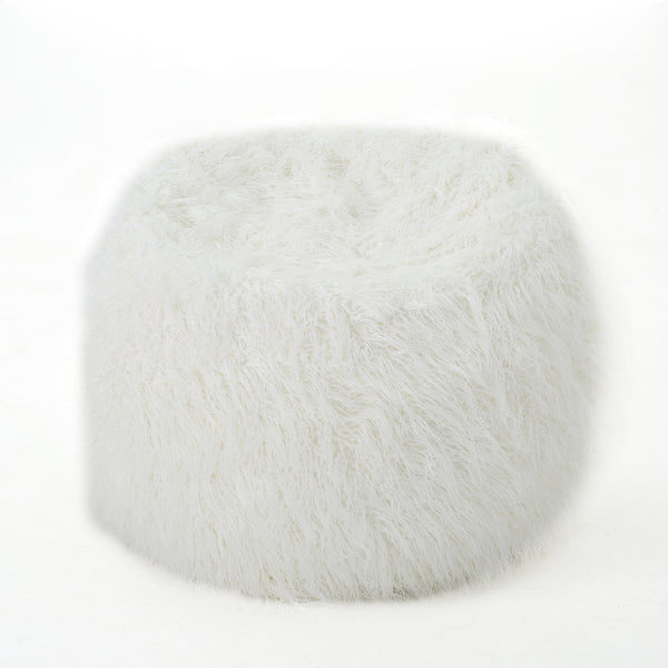 English Elm Mahin Plush 5-Foot Rounded Faux Fur Bean Bag Chair White – Removable Washable Cover, Foam-Filled Comfort B181P162996