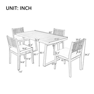 English Elm U_style Acacia Wood Outdoor Dining Set with Thick Cushions for Patio Garden Use WY000393AAE