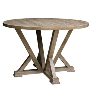 English Elm Modern Farmhouse Round Dining Table - 45.7" Solid Rubberwood, Rustic Gray Finish For 4-6 Seats W2537P168454
