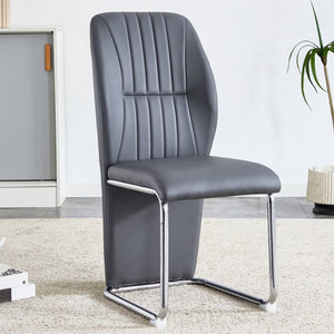 English Elm 2-pack Black Pu Leather Dining Chairs with Angled Silver Metal Legs Modern Set Dark Gray W1151P303601