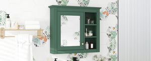 English Elm 30'' Modern Medicine Cabinet Wall Mirror with Hidden Storage and Adjustable Open Shelves for Bath Green WF318452AAF