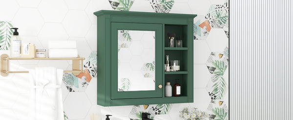 English Elm 30'' Modern Medicine Cabinet Wall Mirror with Hidden Storage and Adjustable Open Shelves for Bath Green WF318452AAF