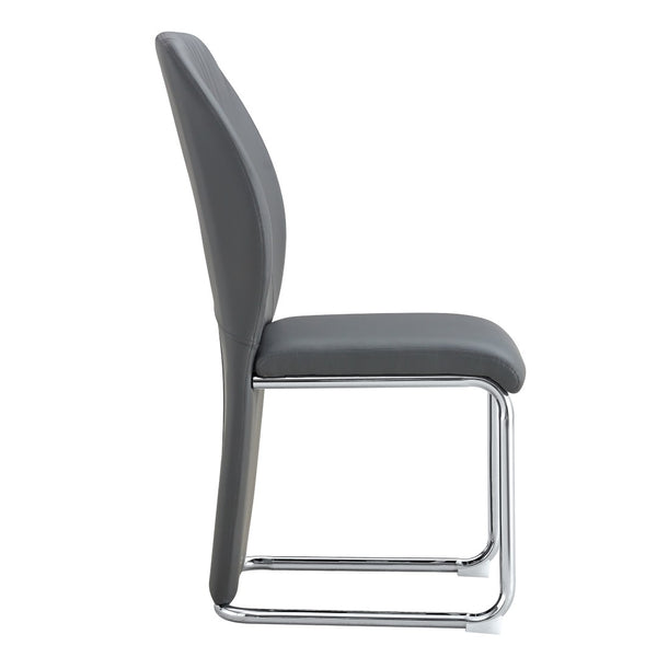 English Elm 2-pack Black Pu Leather Dining Chairs with Angled Silver Metal Legs Modern Set Dark Gray W1151P303601
