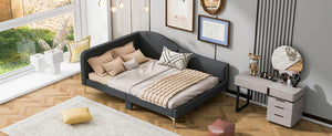 English Elm Full Full Size Upholstered Daybed with Headboard and Armrest, Linen-Blend Fabric, Solid Pine Frame, Guardrails for Guests and Lounging Grey WF318303AAE
