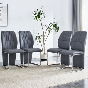 English Elm 2-pack Black Pu Leather Dining Chairs with Angled Silver Metal Legs Modern Set Dark Gray W1151P303601