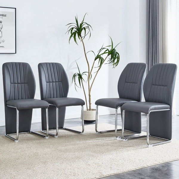 English Elm 2-pack Black Pu Leather Dining Chairs with Angled Silver Metal Legs Modern Set Dark Gray W1151P303601