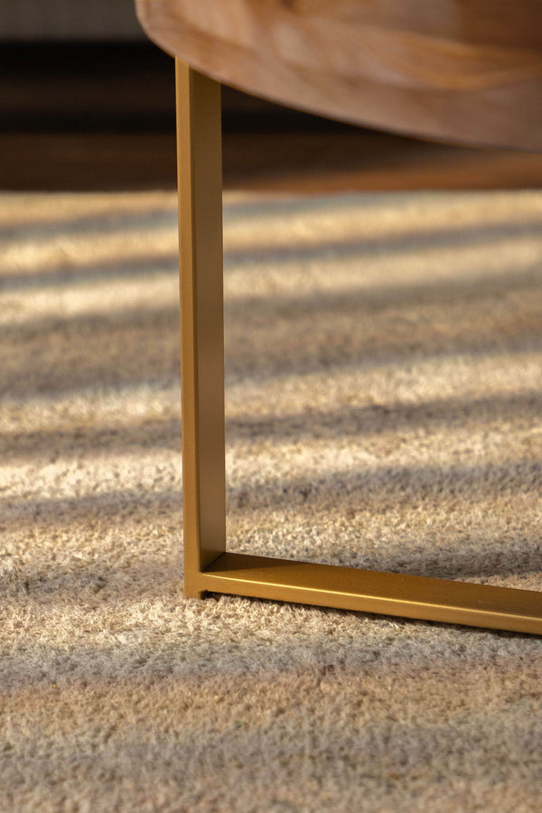 English Elm 33.86"Modern Retro Splicing Round Coffee Table with Fir Wood Top & Gold Cross Legs—Stylish Storage W757127348