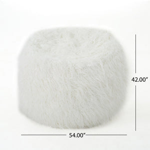 English Elm Mahin Plush 5-Foot Rounded Faux Fur Bean Bag Chair White – Removable Washable Cover, Foam-Filled Comfort B181P162996