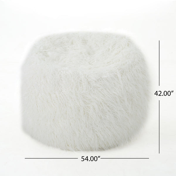 English Elm Mahin Plush 5-Foot Rounded Faux Fur Bean Bag Chair White – Removable Washable Cover, Foam-Filled Comfort B181P162996