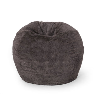 English Elm Vida 3 Foot Rounded Faux Fur Bean Bag Chair Brown/Beige - Removable Washable Cover, Cozy Foam Fill B181P163001