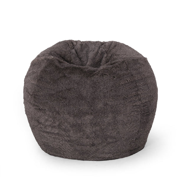 English Elm Vida 3 Foot Rounded Faux Fur Bean Bag Chair Brown/Beige - Removable Washable Cover, Cozy Foam Fill B181P163001