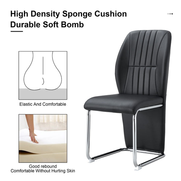 English Elm 2-pack Black Pu Leather Dining Chairs with Angled Silver Metal Legs Modern Set Black+Silver W1151P303600