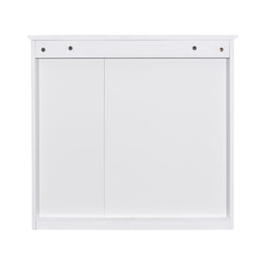 English Elm 30'' Modern Bathroom Vanity with Integrated Mirror Cabinet, Ceramic Sink, 3 Drawers & Ample Storage White SW000126AAK-1