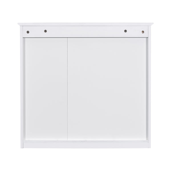 English Elm 30'' Modern Bathroom Vanity with Integrated Mirror Cabinet, Ceramic Sink, 3 Drawers & Ample Storage White SW000126AAK-1