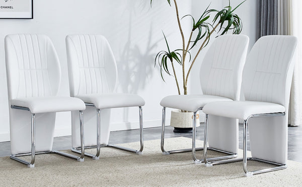 English Elm 2-pack Black Pu Leather Dining Chairs with Angled Silver Metal Legs Modern Set White+Silver W1151P303599