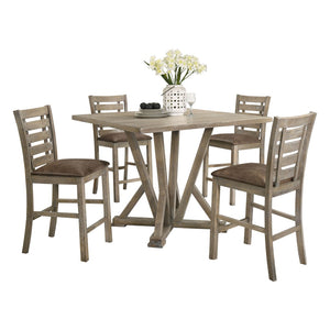 English Elm [5-Piece] Rustic Farmhouse Counter Height Dining Set With Upholstered Chairs For Cozy Spaces W2537S00002-GIGA