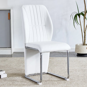English Elm 2-pack Black Pu Leather Dining Chairs with Angled Silver Metal Legs Modern Set White+Silver W1151P303599