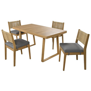 English Elm U_style Acacia Wood Outdoor Dining Set with Thick Cushions for Patio Garden Use WY000393AAE
