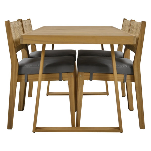 English Elm U_style Acacia Wood Outdoor Dining Set with Thick Cushions for Patio Garden Use WY000393AAE