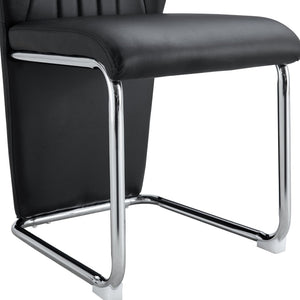 English Elm 2-pack Black Pu Leather Dining Chairs with Angled Silver Metal Legs Modern Set Black+Silver W1151P303600