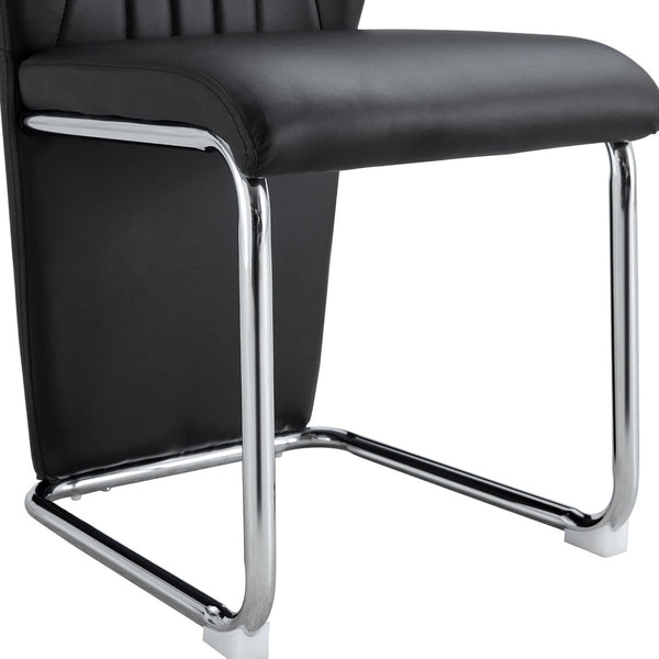 English Elm 2-pack Black Pu Leather Dining Chairs with Angled Silver Metal Legs Modern Set Black+Silver W1151P303600