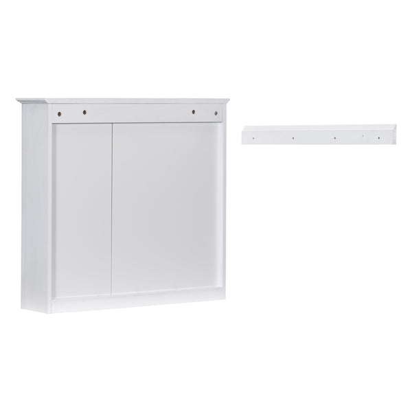 English Elm 30'' Modern Bathroom Vanity with Integrated Mirror Cabinet, Ceramic Sink, 3 Drawers & Ample Storage White SW000126AAK-1