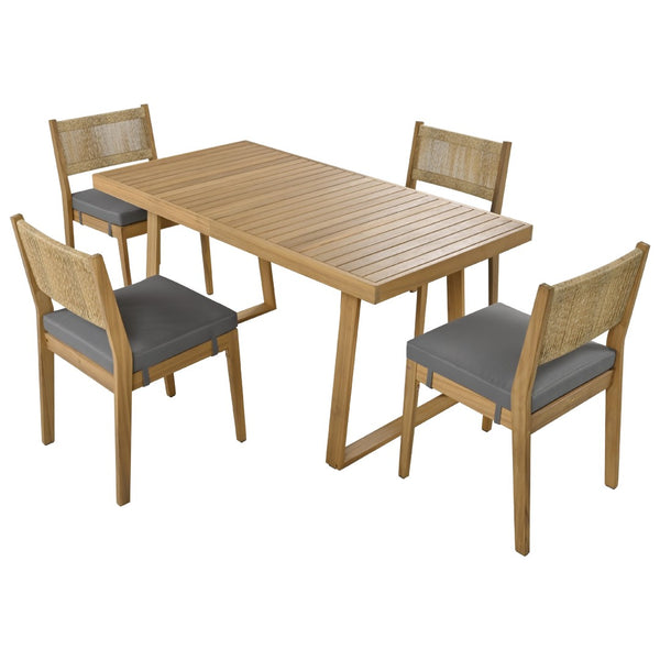 English Elm U_style Acacia Wood Outdoor Dining Set with Thick Cushions for Patio Garden Use WY000393AAE