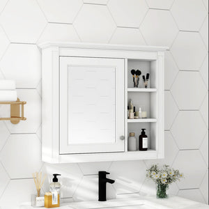 English Elm 30'' Modern Medicine Cabinet Wall Mirror with Hidden Storage and Adjustable Open Shelves for Bath White WF318452AAK