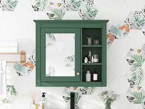 English Elm 30'' Modern Medicine Cabinet Wall Mirror with Hidden Storage and Adjustable Open Shelves for Bath Green WF318452AAF