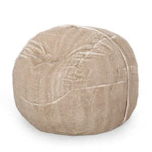 English Elm Vida Plush 5ft Rounded Faux Fur Bean Bag - Snow White/Beige, Removable Washable Cover, FoamFilled Comfort B181P163002