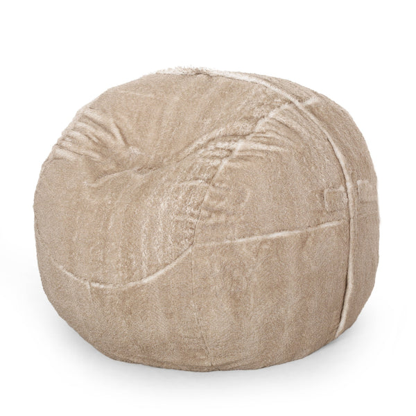 English Elm Vida Plush 5ft Rounded Faux Fur Bean Bag - Snow White/Beige, Removable Washable Cover, FoamFilled Comfort B181P163002