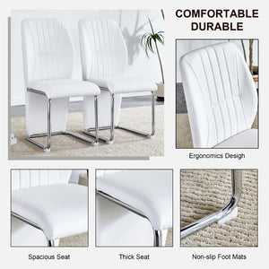 English Elm 2-pack Black Pu Leather Dining Chairs with Angled Silver Metal Legs Modern Set White+Silver W1151P303599