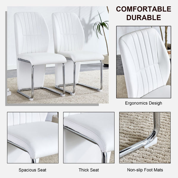 English Elm 2-pack Black Pu Leather Dining Chairs with Angled Silver Metal Legs Modern Set White+Silver W1151P303599